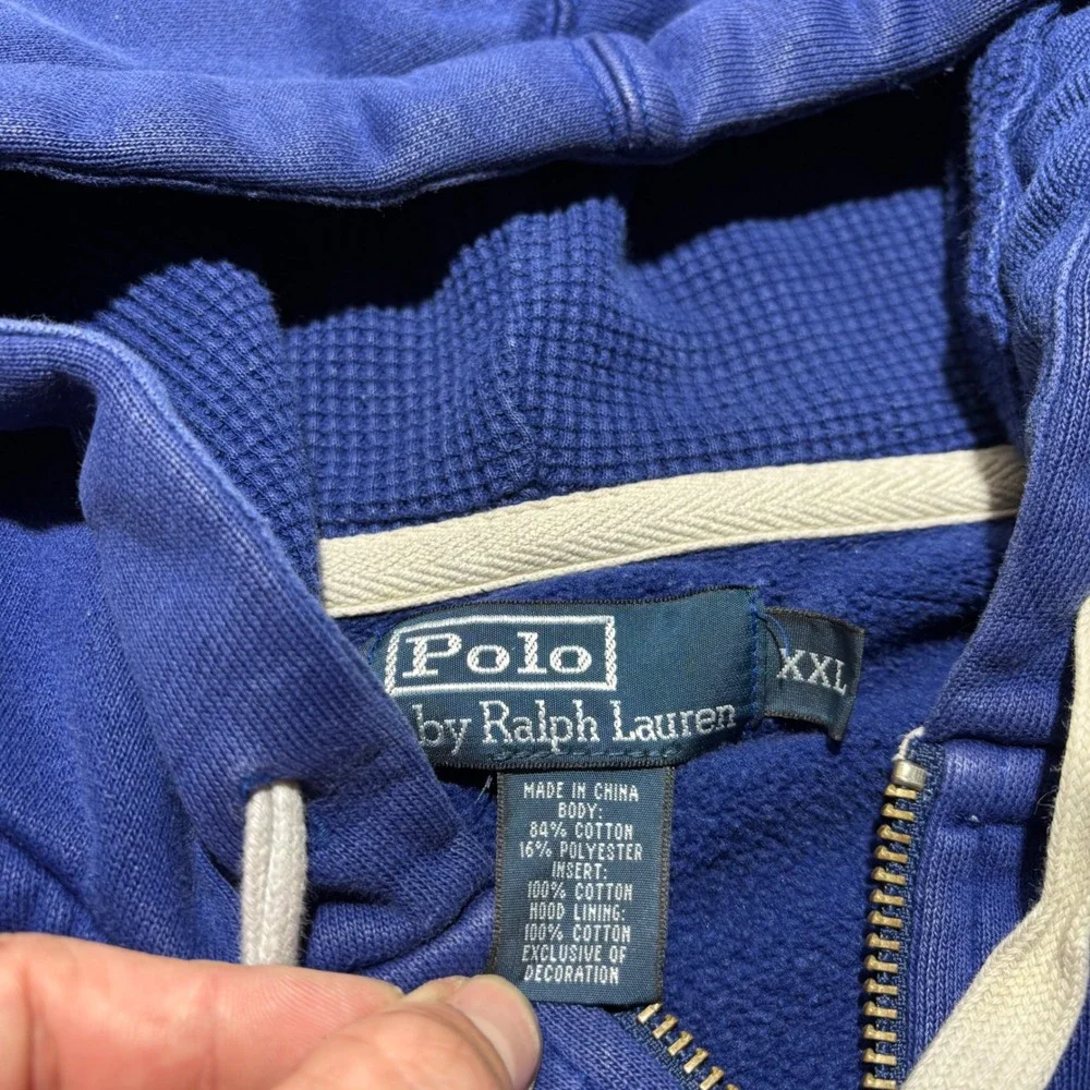 Polo Ralph Lauren Mens XXL Blue Full Zip Thermal Distress Lined Hoodie Faded